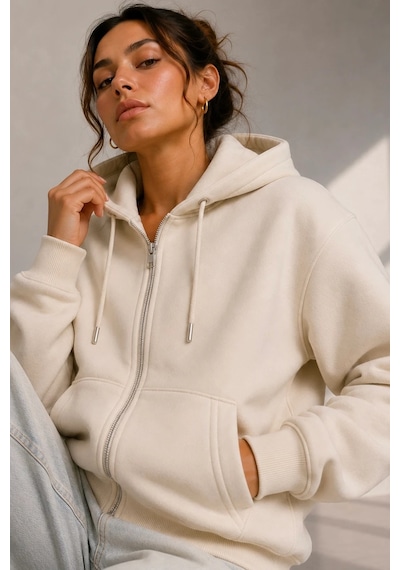 Bb Butik Basic Kadın Oversize Fermuarlı Kapüşonlu Sweatshirt Üç İplik Sweatshirt Hırka My3535 Ekru Bb Butik Basic Kadın Oversize Fermuarlı Kapüşonlu Sweatshirt Üç İplik Sweatshirt Hırka My3535 Ekru