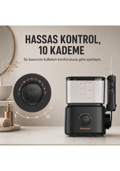 Npo Nicefeel Fc180 Profesyonel 600ml Diş Teli/protez Bakım Ve Ağız Duşu - Siyah