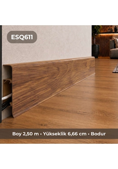 Esquero Kablo Kanallı PVC Süpürgelik 250 cm, Açılabilir Kapaklı, Bodur, ESQ611