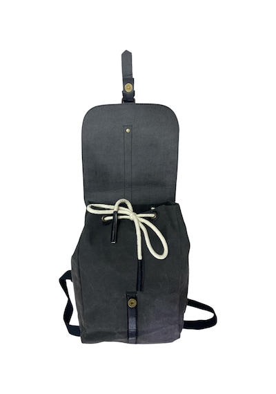 Old Cotton Cargo Vintage Kanvas Tek Bölmeli Büzgülü Kapaklı Disayn Gezi Kamp Okul Günlük Sırt Çantası 24x35cm Siyah