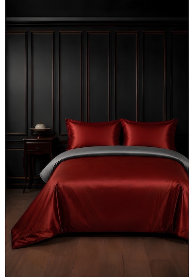 %100 Pamuk Saten 83 Tel-125 Gsm Çift Taraflı Kullanım Bordo Gri Çift Kişilik Nevresim Takımı Bordo-gri