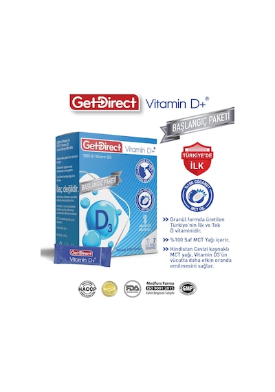Vitamin D+ Başlangıç Paketi 1000 Iu Vitamin D3 Içeren Takviye Edici Gıda 7 Saşe