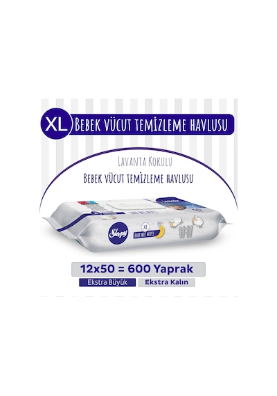 Sleepy Xl Lavanta Kokulu Bebek Vücut Temizleme Havlusu 12 x 50 600 Yaprak