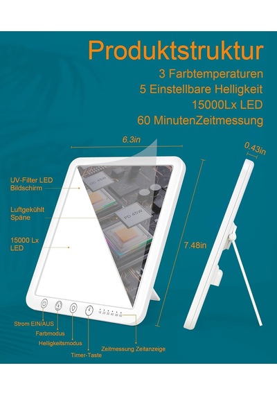 Gün Işığı Lambası 15000 Lux, Uv İçermeyen Led Işık Terapi Lambası Gün Işığı, Led Gün Işığı Lambası, Dokunmatik Kontrol Güneş Işığı Lambası, Ev/ofis İçin Tam Spektrum Lambası