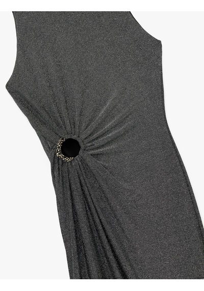Koton Kolsuz Bisiklet Yaka Taş Detaylı Slim Fit Elbise Gümüş 6wak80029fk Gümüş Rengi