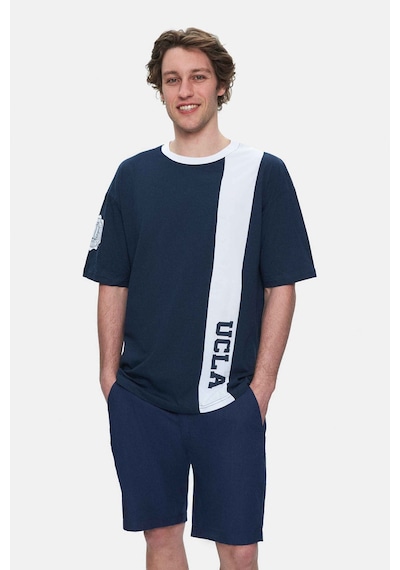 Ucla Keıth Lacivert Bisiklet Yaka Baskılı Oversize Erkek Tshirt Siyah