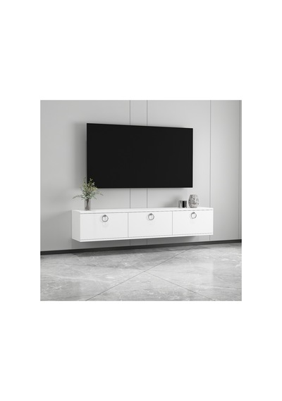 Sıla 150 Cm Duvara Monte Tv Ünitesi Tv Sehpası Beyaz-gümüş Beyaz-gümüş