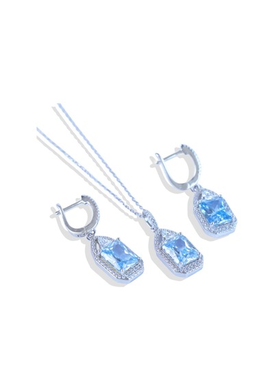 Aquamarin Taşlı Gümüş Set Gümüş