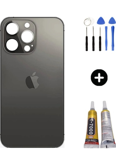Apple Uyumlu iPhone 13 Pro Max Arka Pil Batarya Kapak Siyah + Montaj Seti