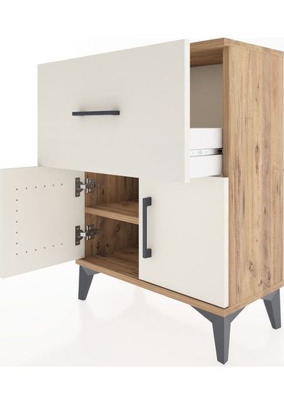 Arges Komodin 3 Raflı Tek Çekmeceli 2 Kapaklı 60x30x80 Çam-ay... Çam