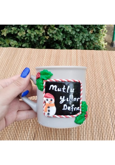 Kişiselleştirilebilir Yılbaşı Temalı Kişiye Özel Kupa Bardak Gri