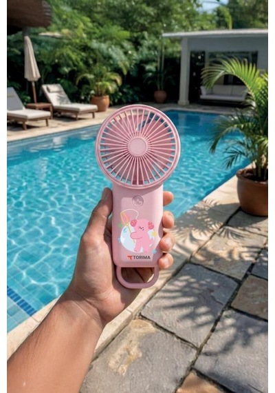 Kompakt Fan Yaz Aksesuarı Hava Akımı Şarjlı El Vantilatörü Mini Masa Fanı F70 Pembe