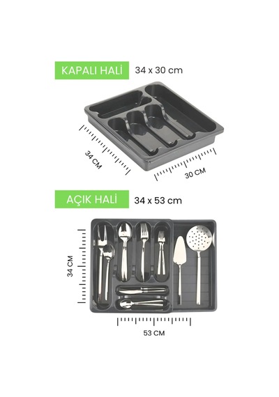 Uzayabilen Ayarlanabilir Kayar Kızaklı Çekmece Içi Kaşıklık Organizeri Antrasit Plastik Gri Diğer