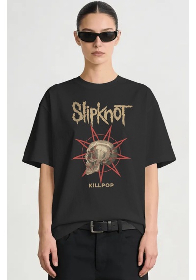 Slipknot Rock Metal Müzik Grubu Baskılı Unisex Oversize Premium T Siyah