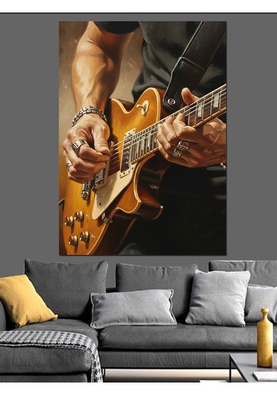 Ahşap Tablo Gitar Çalan Adam Eller