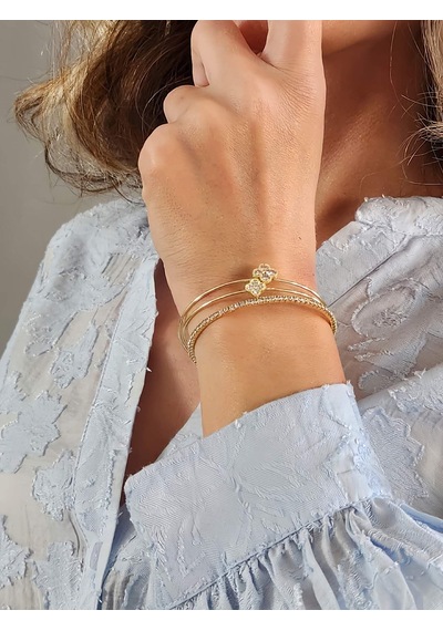 Üçlü Yonca Model Zirkon Taşlı Kelepçe Bileklik Gold