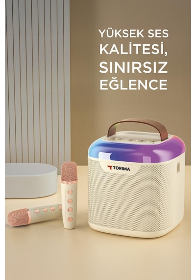 Torima D51 Çift Mikrofonlu Kablosuz Parti Hoparlörü Beyaz