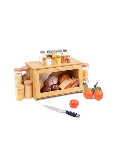 Promosyonca Bambu Ekmek Kutusu, Doğal Bambu Malzeme, Yuvarlak Saplı, 39x23x18 Cm A
