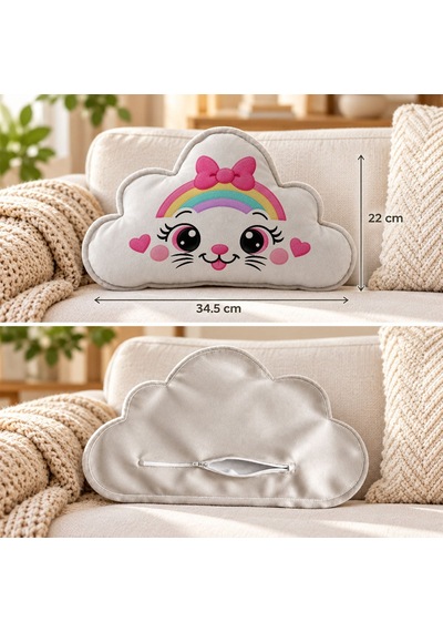 Bk Gift Sevimli Yüz Tasarımlı Gri Bulut Yastık-3 - Bebek Ve Çocuk Odası Dekoratif Yastık 34,5x22 Cm