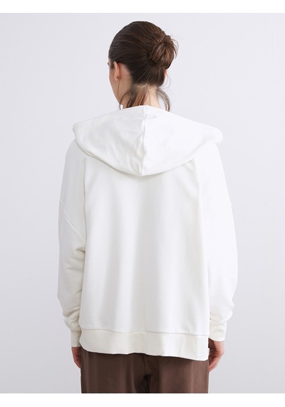Lcw Vision Ekru Kapüşonlu Oversize Kadın Fermuarlı Sweatshirt