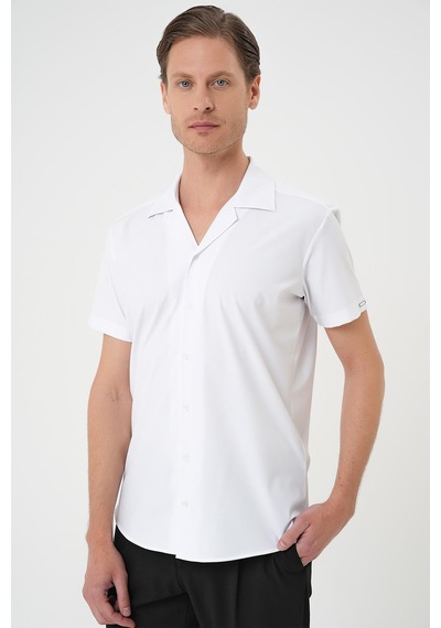 Efor Slim Fit Apaş Yaka Kısa Kol Esnek Casual Beyaz Gömlek G 1589 Beyaz
