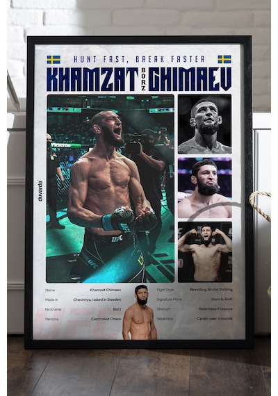 Khamzat Chimaev Ufc Siyah Ahşap Çerçeveli Poster, Dekoratif Dövüş Duvar Tablosu