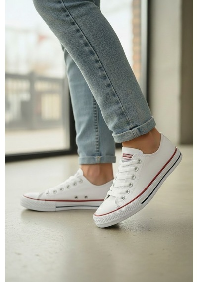 Enoch Unisex Klasik Canvas Ve Bez Bağcıklı Keten Rahat Günlük Sneaker Ayakkabı Beyaz