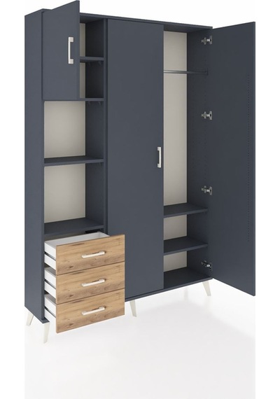 Arges Dolap 6 Raflı 3 Çekmeceli Tek Askılı 132x30x195 Antrasit-antrasit/çam Antrasıt/atlas Çam Arges Dolap 6 Raflı 3 Çekmeceli Tek Askılı 132x30x195 Antrasit-antrasit/çam Antrasıt/atlas Çam
