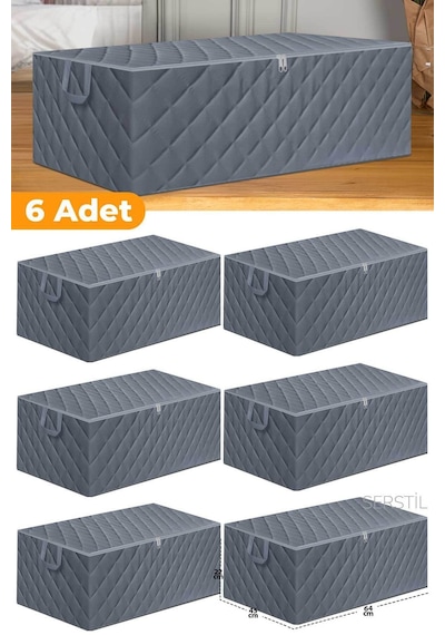 Serstil 6 Adet - Büyük Boy Bazaaltı Ve Çekyat Hurç 64 X 45 X 22 Cm Antrasit Gri