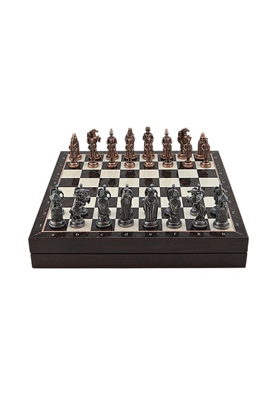 Gifthome Büyük Boy Metal Osmanlı-bizans Satranç Tk. Antik Ve Ceviz Desenli Sandıklı Mdf Tahtası 36x36 Cm.