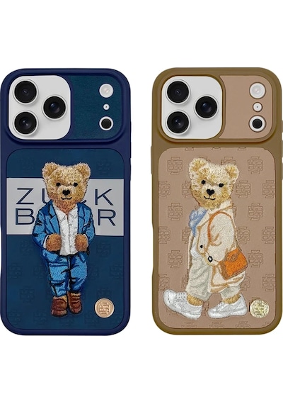 Zuckbear Apple iPhone Uyumlu  17 Pro Max Kılıf 3d Pu Deri Nakışlı Gentleman Paris Kapak Lacivert
