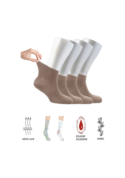 Ozzy Socks Kadın 4 Çift Bambu Lastiksiz Sıkmayan Diabetik Bilek Çorap Bej