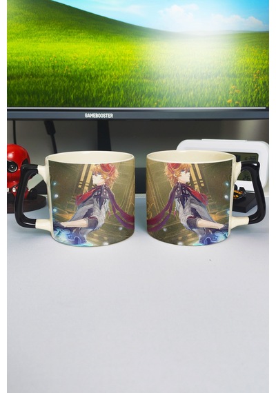 Childe Genshin İmpact Baskılı Seramik Lüks Kupa 1 Adet Özel Siyah Kulp Dalga Kulp V3d Çok Renkli