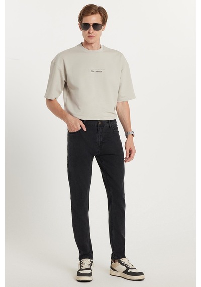 Tudors Erkek Slim Fit Yıkamalı Taşlamalı Esnek Kot Düz Paça Tapered Siyah Pantolon-34827 Siyah