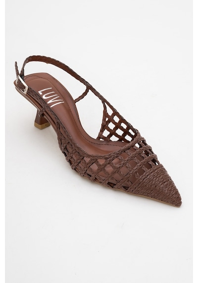 Luvishoes Heaven Koyu Taba Örme Arkası Açık Kadın Kısa Topuklu Ayakkabı Taba