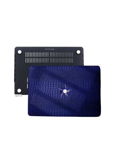 Apple Uyumlu MacBook Air M1 Deri Kılıf 360 Derece Saran Kaplama Koruyucu Touchıd'li M1 Air A2337 A2179 A1932 İle Lacivert