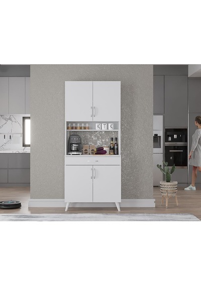Loysen Kahve Köşesi Çok Amaçlı Dolap Kiler Mutfak Dolabı Beyaz 70 Cm Beyaz
