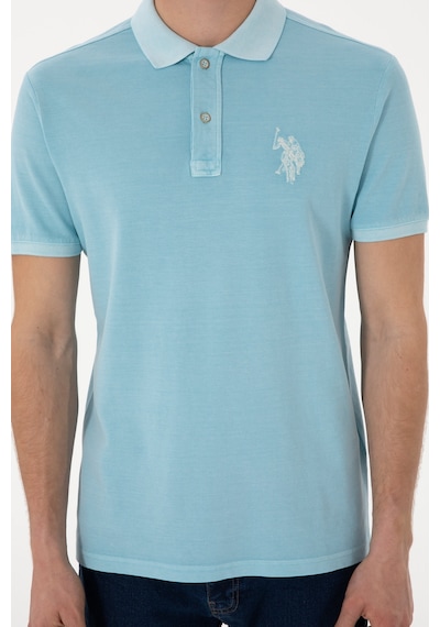 U.S. Polo Assn. Erkek Slim Fit Polo Yaka Açık Mavi Yıkamalı Basic Tişört 50305995-VR007