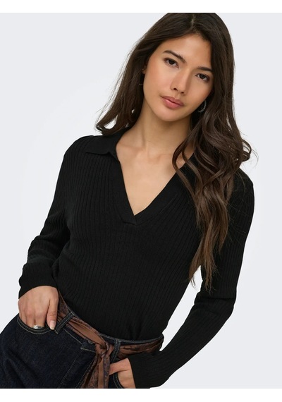Only Onlkaya Ls Polo Knt Noos Kadın Polo Yaka Triko Kazak 15344841 Siyah