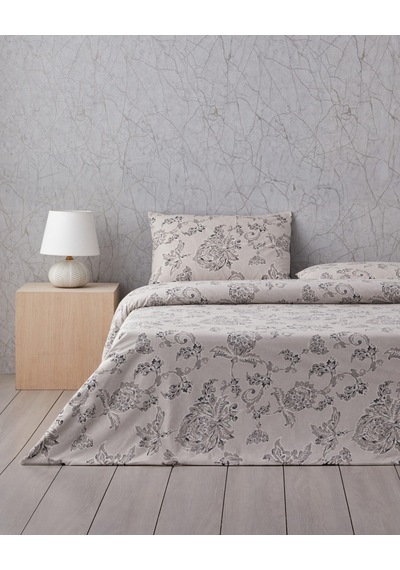English Home Curioleaf Pamuk Tek Kişilik Çarşaflı Nevresim Takımı 160x220 Cm Bej Bej