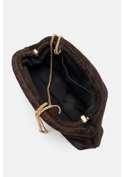 Dericlub Althea Kadın Örgü Desenli Clutch El Çantası Gerçek Süet Deri Kahverengi