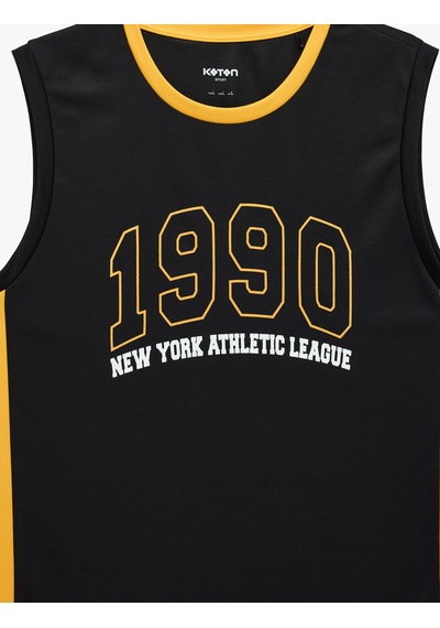 Koton Regular Fit Kolsuz Renk Bloklu Bisiklet Yaka Baskılı Spor Atlet Siyah 7wam30006nk