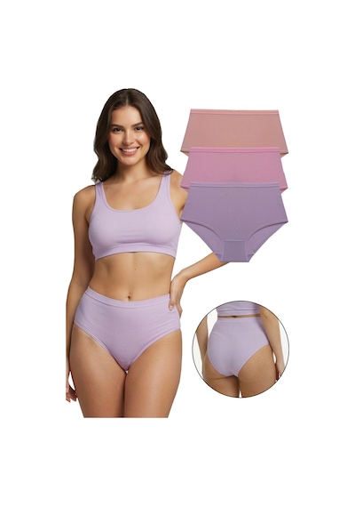 Sensu Kadın Fitilli Yüksek Bel 3'lü Külot Set - Kts4080 Pembe Pembe