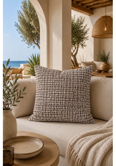 Fuly Consept Coastweave Terra Dekoratif Kırlent Kılıfı Kahve Bej Dokuma Görünümlü Modern Kırlent Çok Renkli