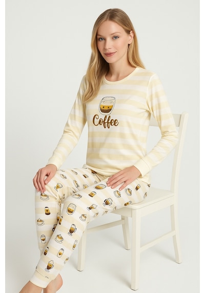 Mutlu City Kadın Yumuşak Doku Termal Pijama Takımı 42050 Vizon Sütlü Kahve