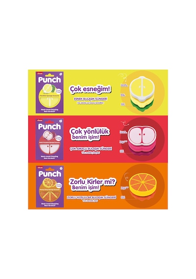 Vileda Punch Elma - Limon - Portakal Kokulu Çizmez Sünger 3 Adet