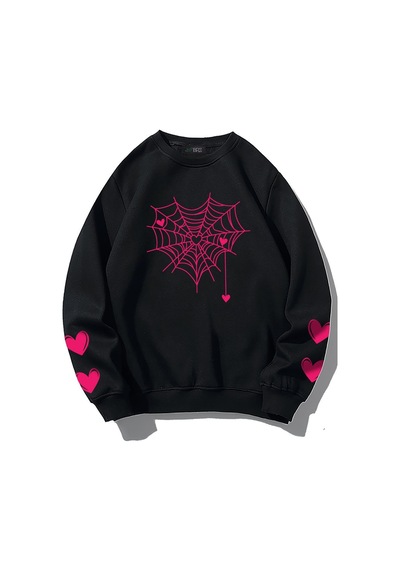 Brz Collection Unisex Oversize Love Spider Sweatshirt Siyah
