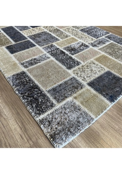 Hoom Rugs Patchwork Krem Gri Siyah El Dokuma Kilim Krem - Gri