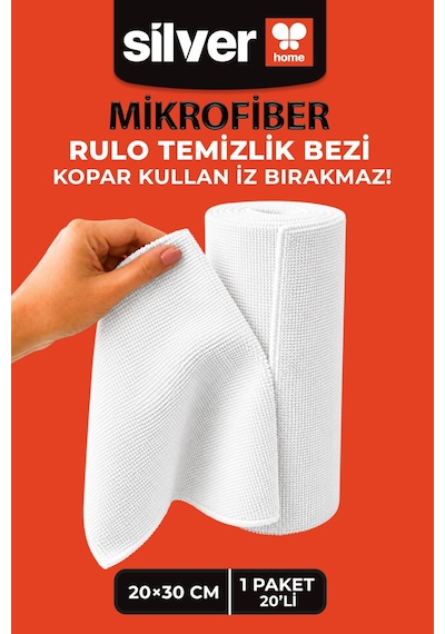 20'li Rulo Mikrofiber Temizlik Bezi 25x30 Cm Çok Amaçlı Lazer Kesim Süper Emici Kopart Kullan Beyaz