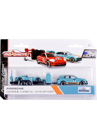 Majorette Porsche Motorsport Race Trailer Porsche Cayenne Turbo S + 918 Spyder